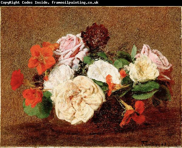 Henri Fantin-Latour Roses and Nasturtiums in a Vase